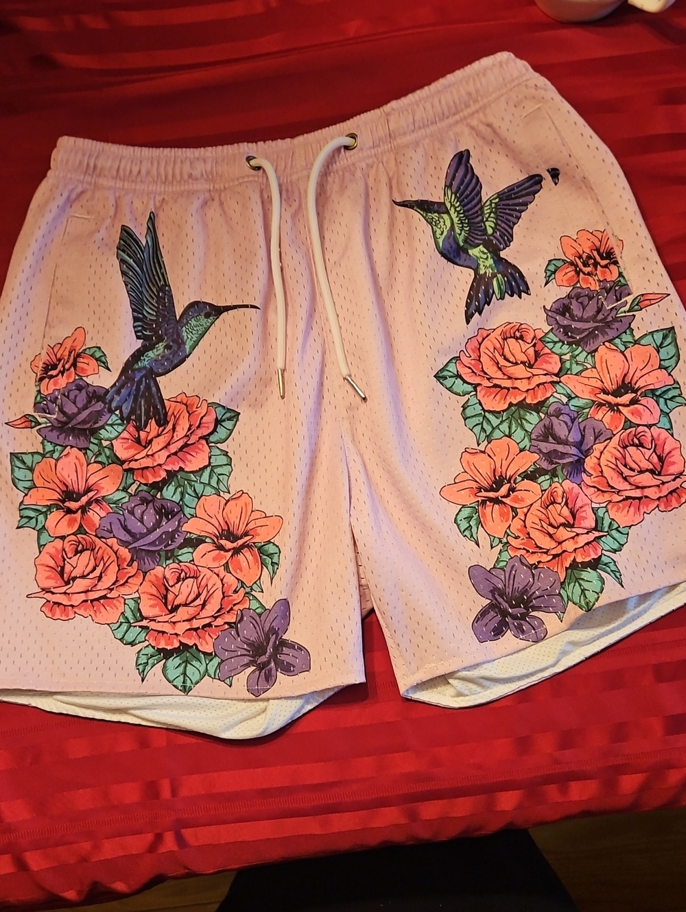 YoungLA Light Pink Floral & Hummingbird Athletic Shorts